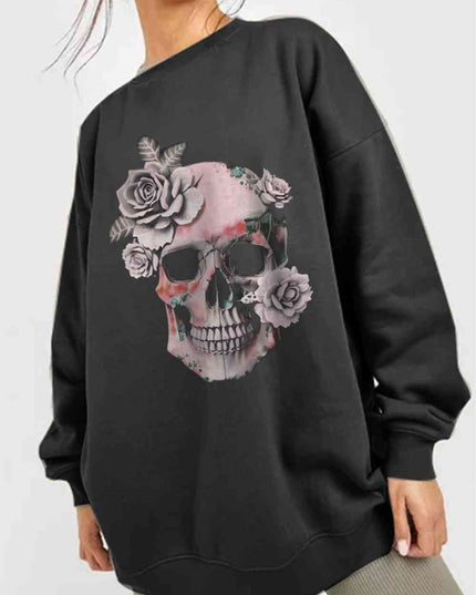 Simply Love Simply Love Full Size Dropped Shoulder SKULL Graphic Sweatshirt