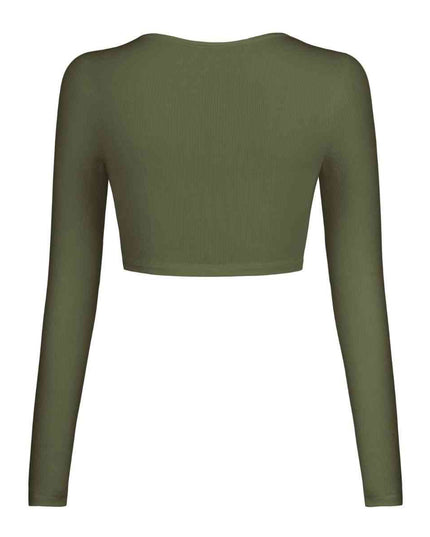 Double Take Button Down Long Sleeve Cropped Top