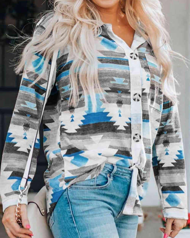 Printed Button Up Long Sleeve Shirt