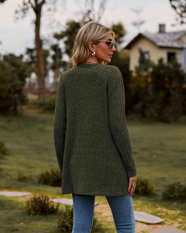 Ribbed Button-Up Cardigan with Pockets