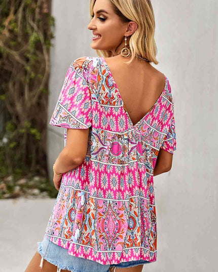 Bohemian Tied Flutter Sleeve Blouse