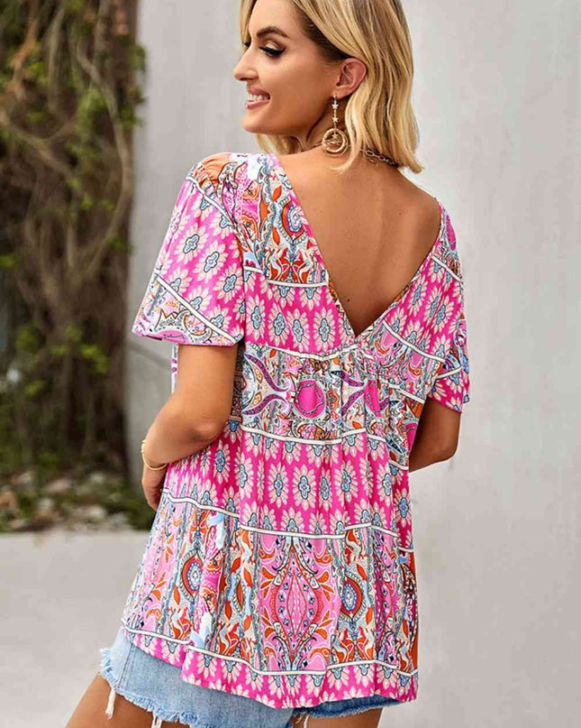 Bohemian Tied Flutter Sleeve Blouse
