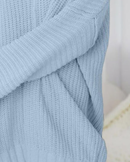 V-Neck Long Sleeve Mini Sweater Dress
