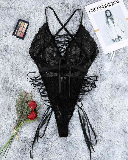 Crisscross Lace-Up Lace Teddy