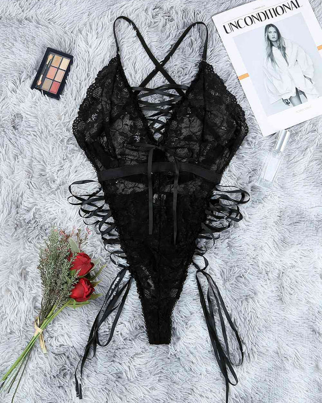 Crisscross Lace-Up Lace Teddy