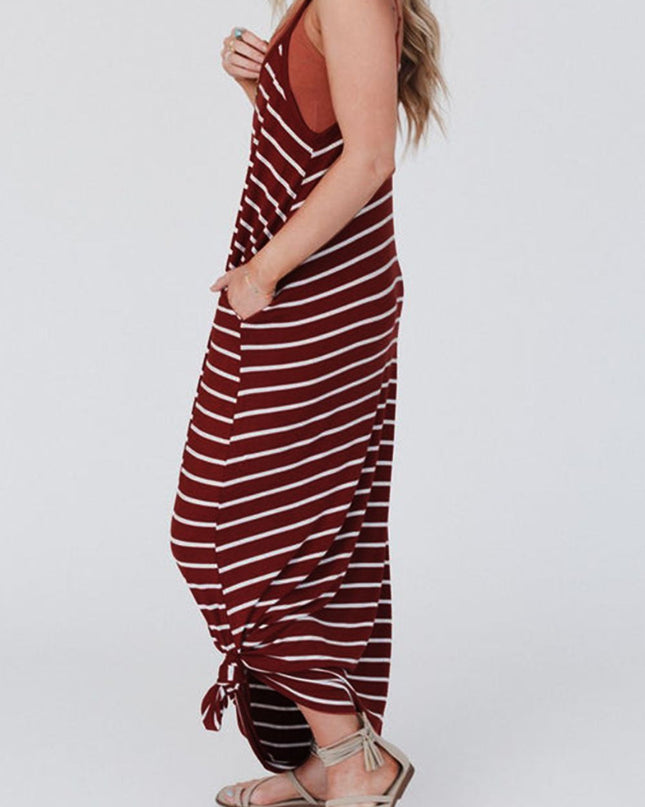 Pocketed Striped Scoop Neck Maxi Cami Dress
