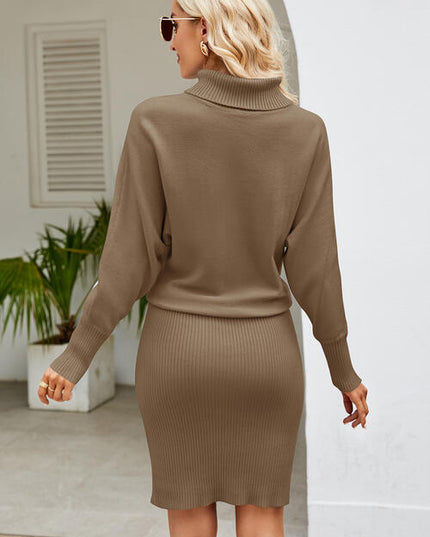 Ribbed Mock Neck Long Sleeve Dress