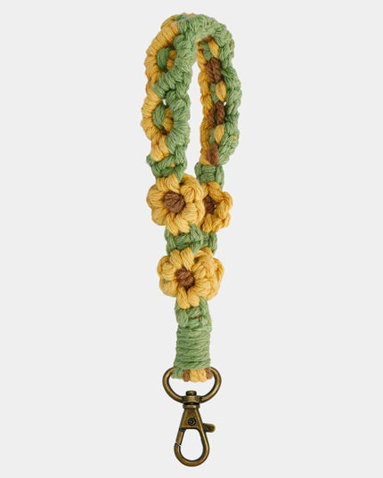 Flower Shape Wristlet Alloy Closure Macrame Key Chain