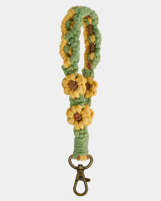Flower Shape Wristlet Alloy Closure Macrame Key Chain