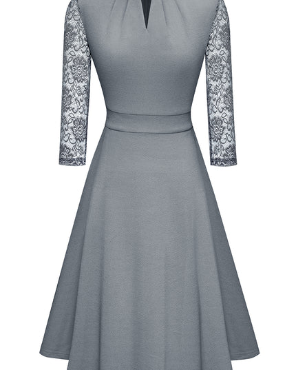 Round Neck Three-Quater Sleeve Cutout Dress