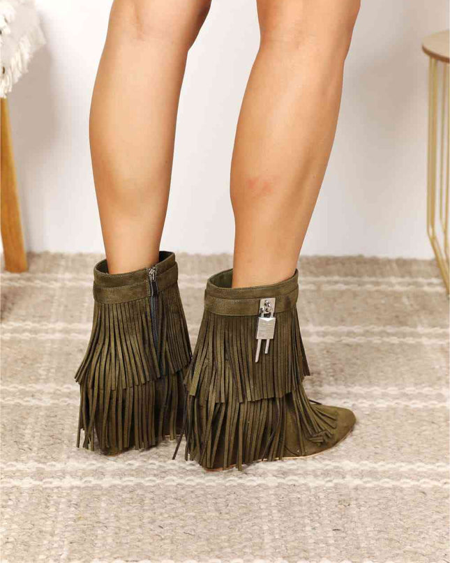 Legend Women's Tassel Wedge Heel Ankle Booties