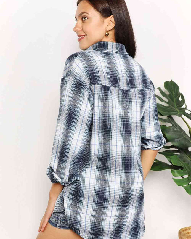 Double Take Plaid Dropped Shoulder Shirt