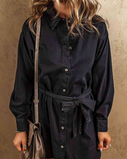 Button Up Collared Neck Denim Dress