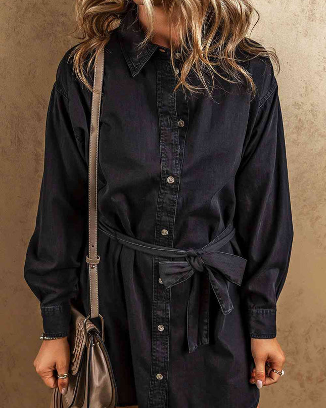 Button Up Collared Neck Denim Dress