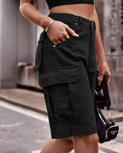 Denim Cargo Shorts with Pockets
