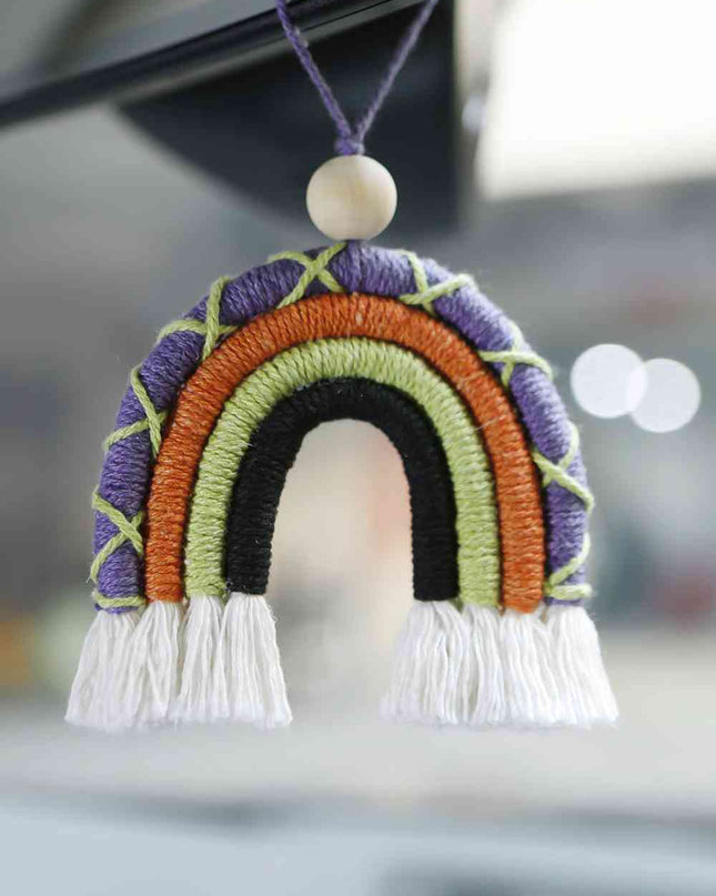 Fringe Macrame Rainbow Shape Wood Bead Cotton Keychain