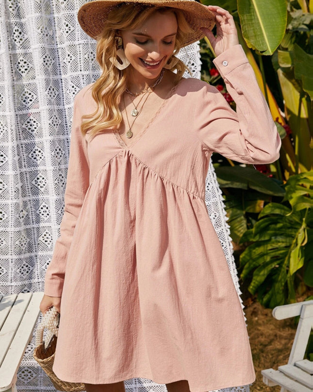 Lace Detail V-Neck Tie-Back Dress