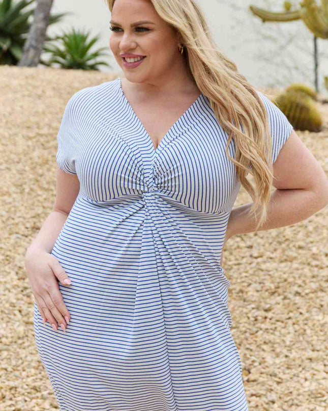Culture Code Full Size Striped Twisted Detail Maxi Dress in Cobalt Blue