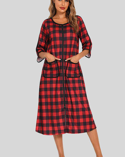 Round Neck Three-Quarter Sleeve Midi Night Dress