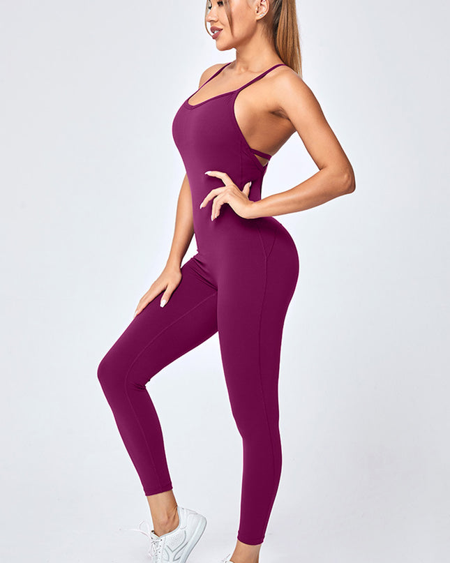 Crisscross Spaghetti Strap Active Jumpsuit