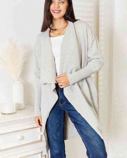 Double Take Open Front Duster Cardigan with Pockets