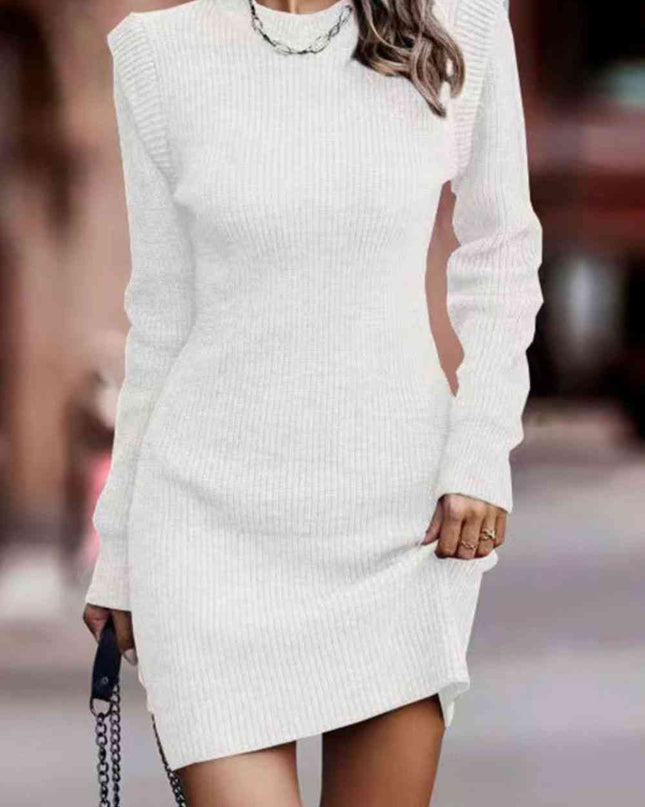 Rib-Knit Round Neck Sweater Dress