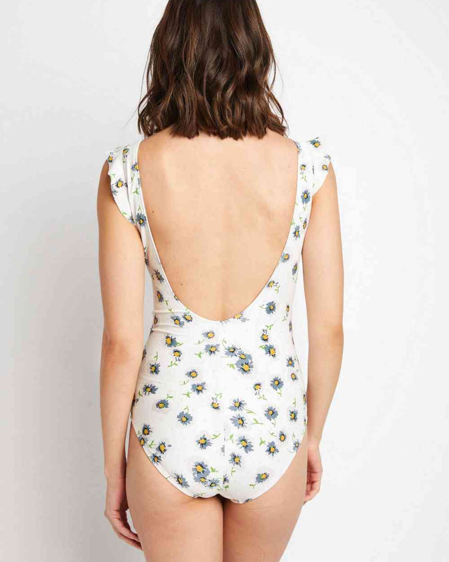 Marina West Swim Float On Ruffle Faux Wrap One-Piece in Daisy Cream