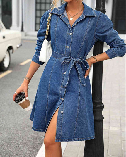 Button Down Long Sleeve Denim Dress