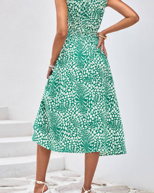 Printed V-Neck Sleeveless Dress