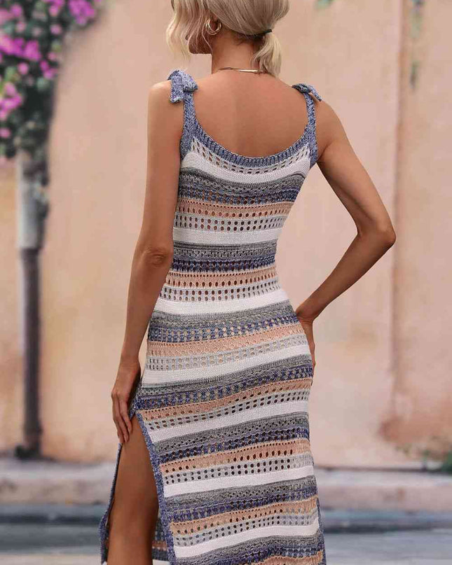 Striped Tie Shoulder Split Cover Up Dress