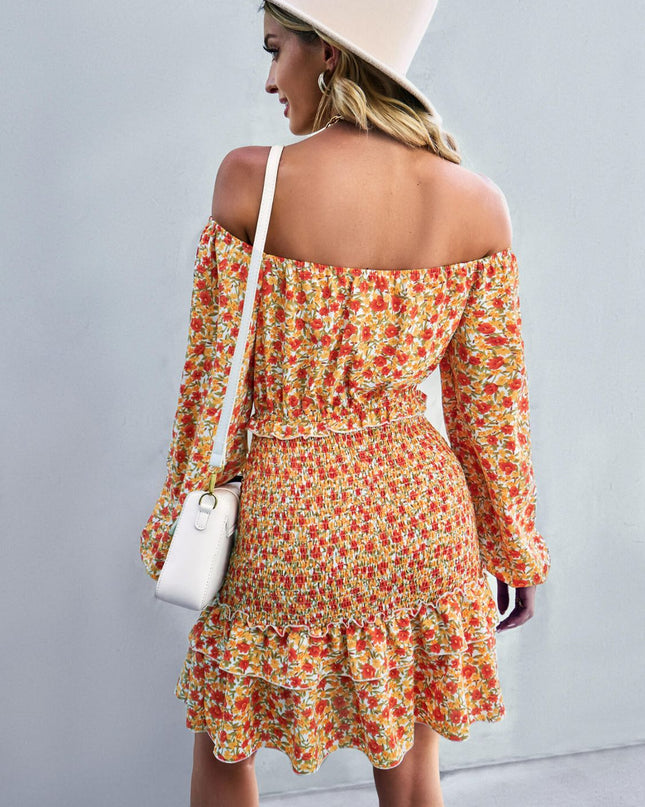 Floral Smocked Off-Shoulder Ruffled Dress
