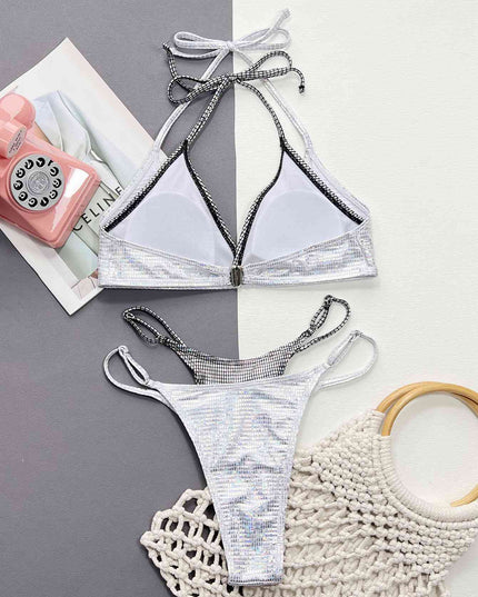 Faux Layered Halter Neck Two-Piece Bikini Set