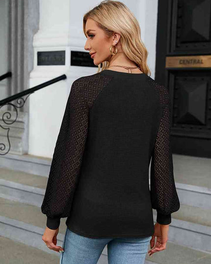 Notched Neck Raglan Sleeve Blouse