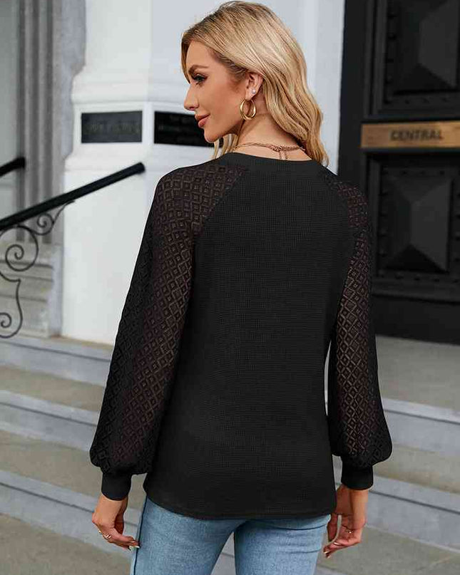 Notched Neck Raglan Sleeve Blouse