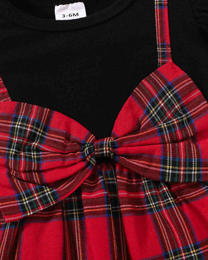 Plaid Bow Detail Round Neck Dress