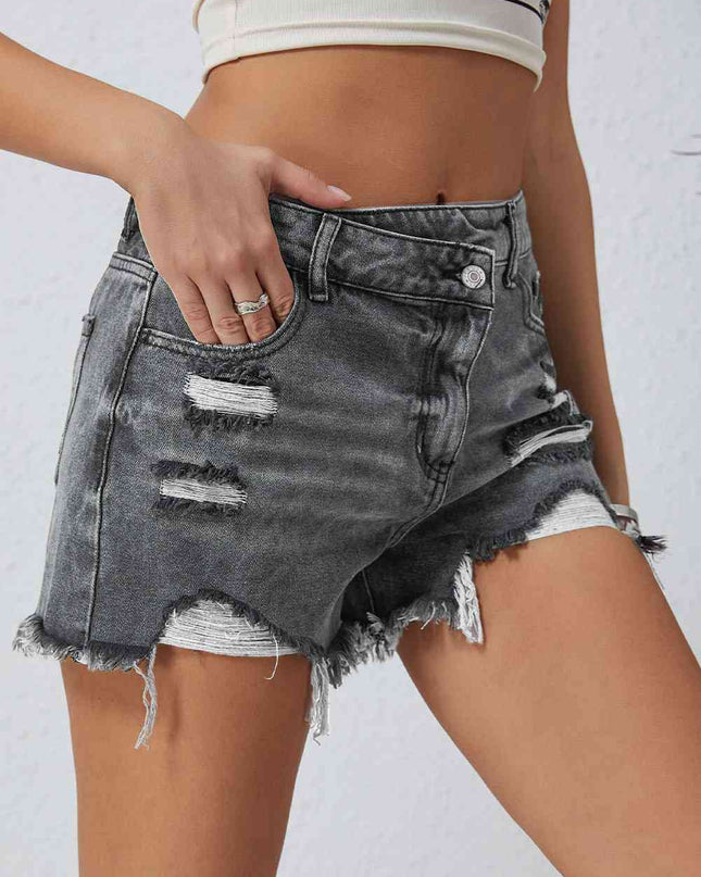 Asymmetrical Distressed Denim Shorts