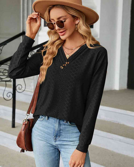 V-Neck Long Sleeve Blouse