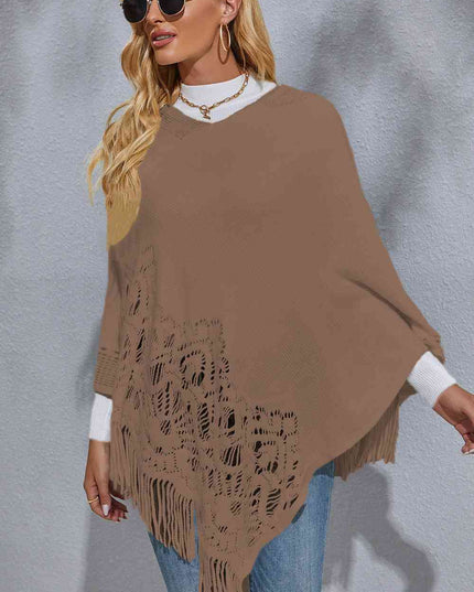 Round Neck Fringe Detail Poncho