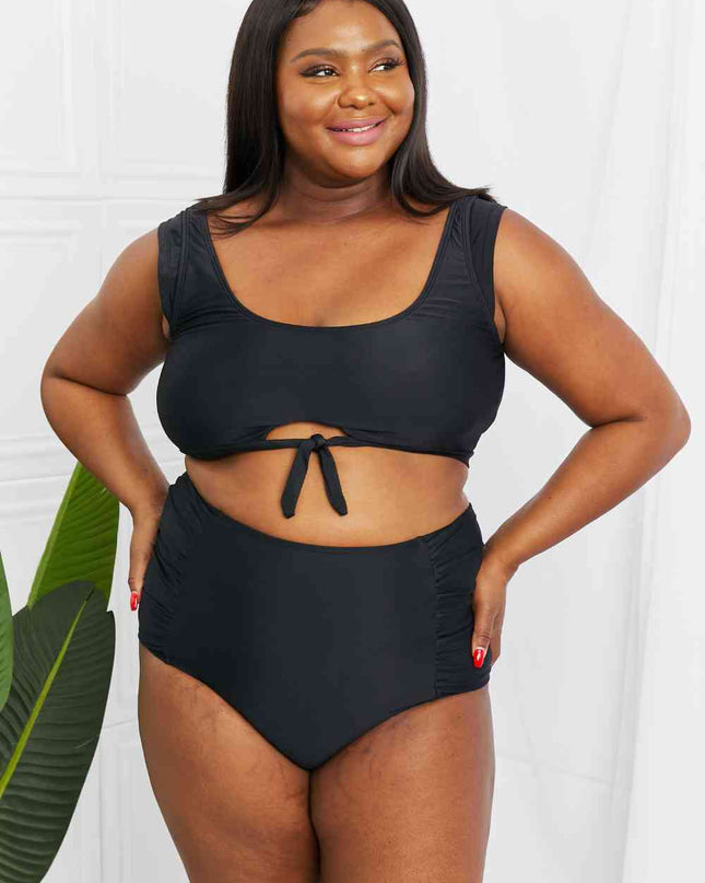 Marina West Swim Sanibel Crop Swim Top and Ruched Bottoms Set in Black