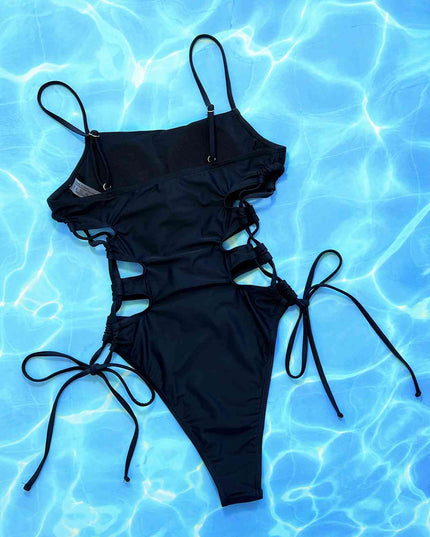 Cutout Lace-Up Spaghetti Strap One-Piece Swimsuit