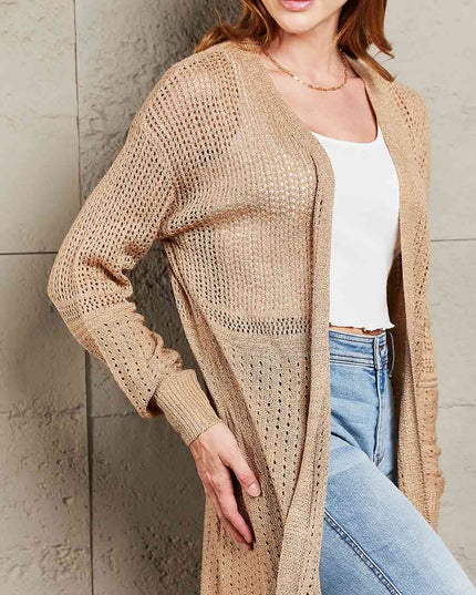 Double Take Openwork Dropped Shoulder Open Front Cardigan