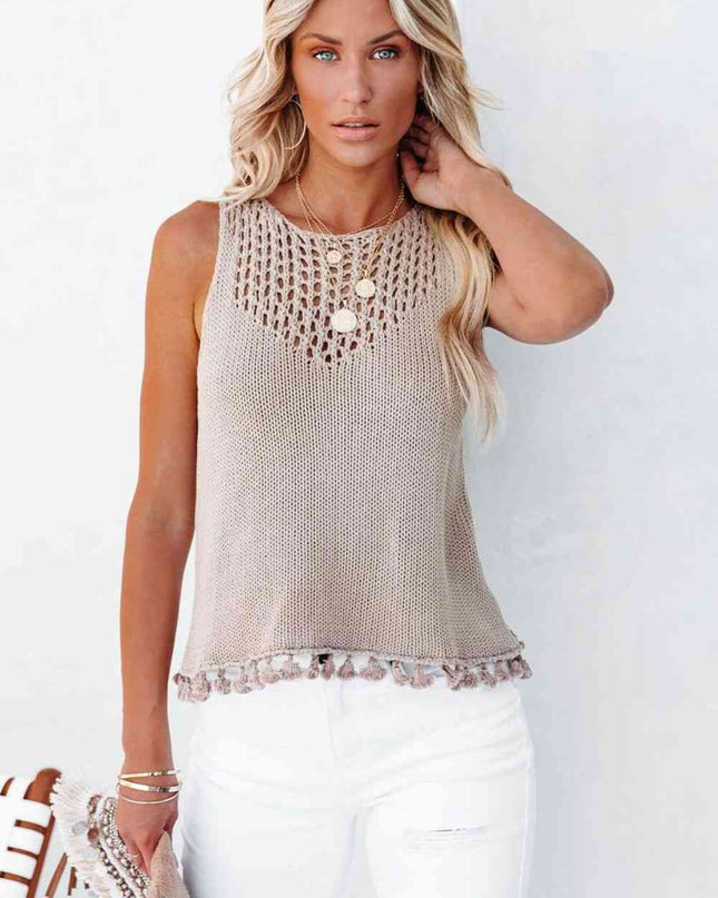 Openwork Tassel Hem Knit Tank