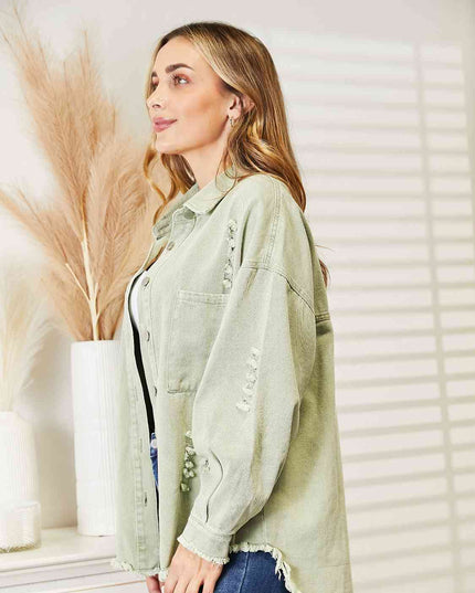 Distressed Raw Hem Denim Jacket