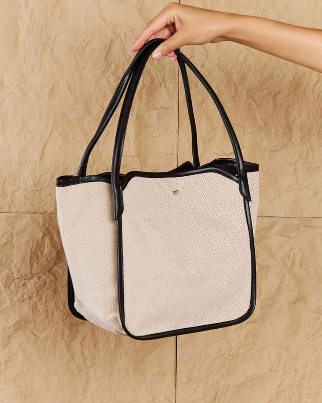Fame Beach Chic Faux Leather Trim Tote Bag in Black