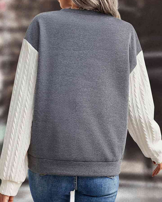 Contrast Round Neck Drop Shoulder Sweatshirt