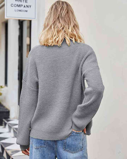 Ribbed Round Neck Dropped Shoulder Knit Top