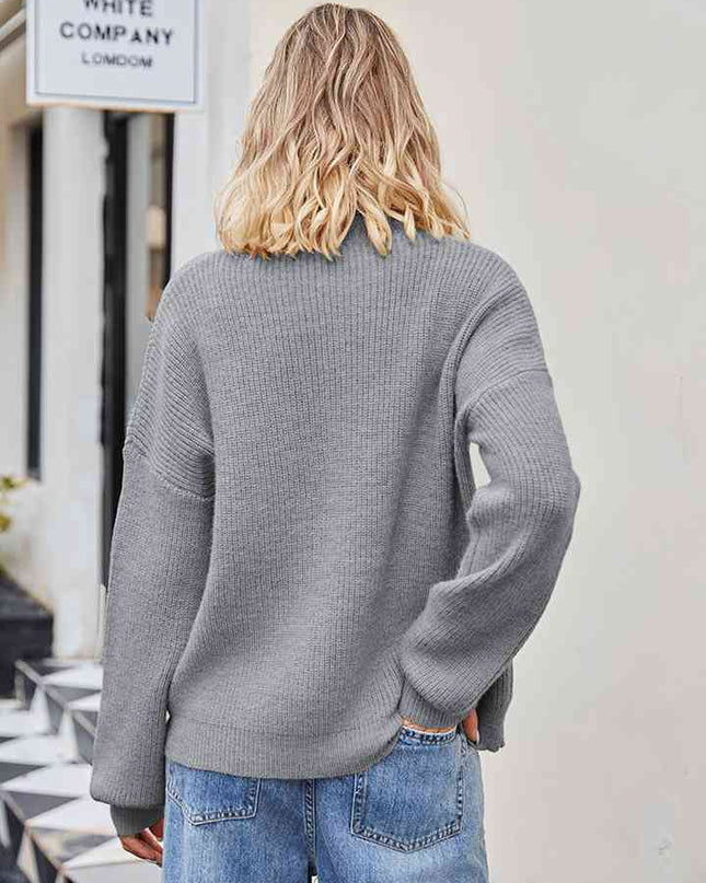 Ribbed Round Neck Dropped Shoulder Knit Top