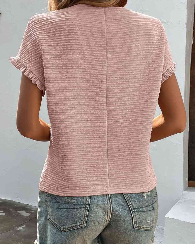 Textured Round Neck Short Sleeve Top