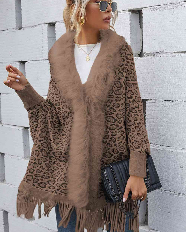 Leopard Fringe Detail Poncho