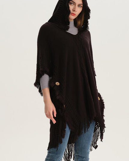 Fringe Hem Hooded Poncho